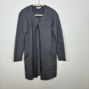 Cocogio Gray Merino Wool Blend Longline Cardigan Sweater Women's M Cozy Neutral